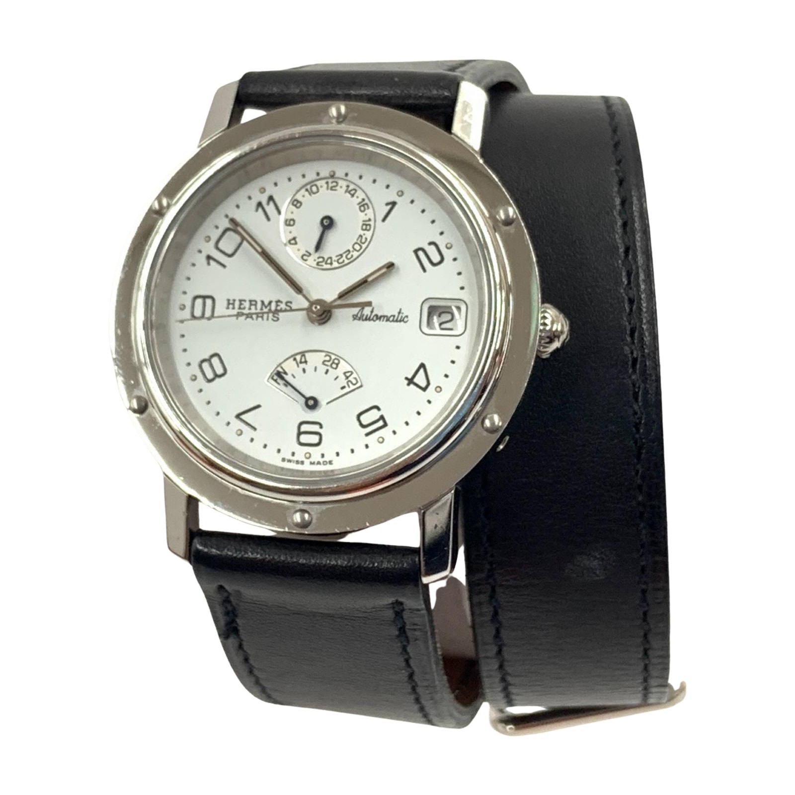 HERMES エルメス クリッパー デイト GMT 自動巻き 腕時計 CL5.710 ホワイト