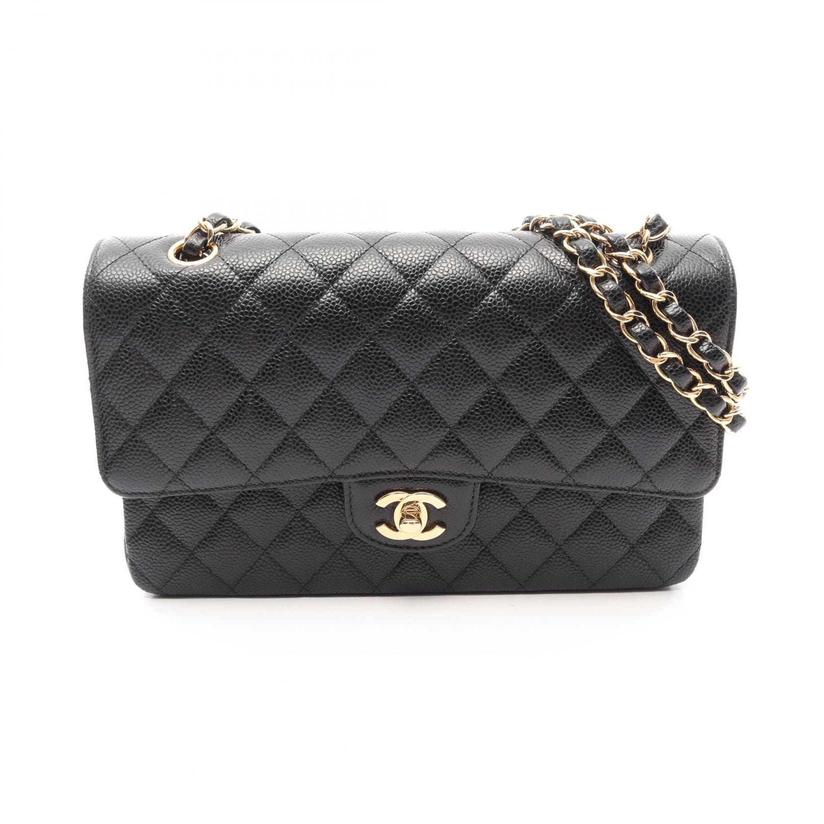 シャネル CHANEL マトラッセ Wフラップ ショルダーバッグ バッグ キャビアスキン(グレインドカーフ) レディース ブラック系 AO1112 【中古】
