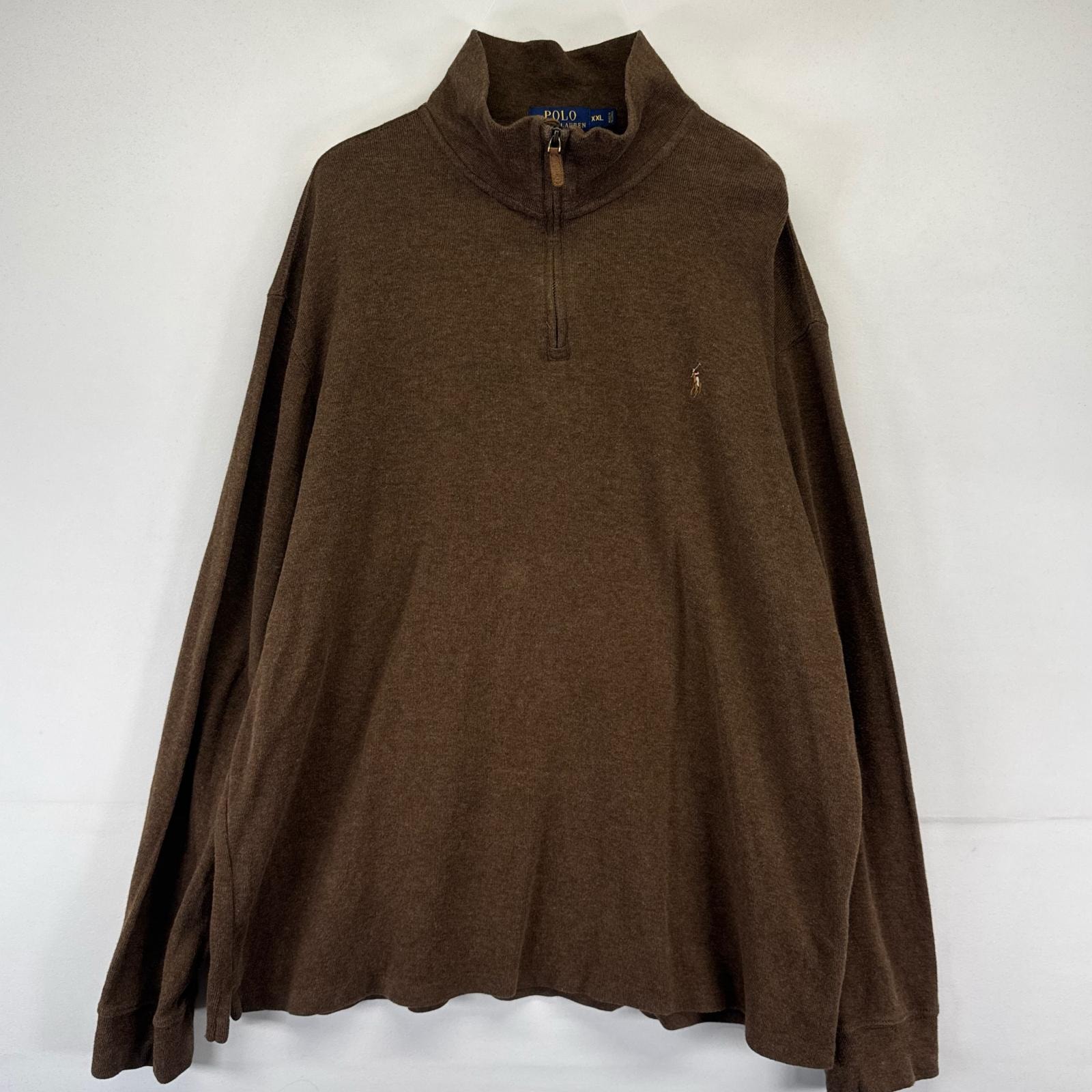 古着 ポロ・ラルフローレン POLO RALPH LAUREN ニット ハーフジップ トレーナー ワンポイントロゴ プルオーバー 2XL  ブラウン系 メンズ