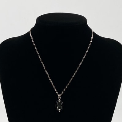 HERMES(エルメス) ミニマイヨン PM シルバリー ラッカーメタル ネックレス 10.56g ブラック×シルバー