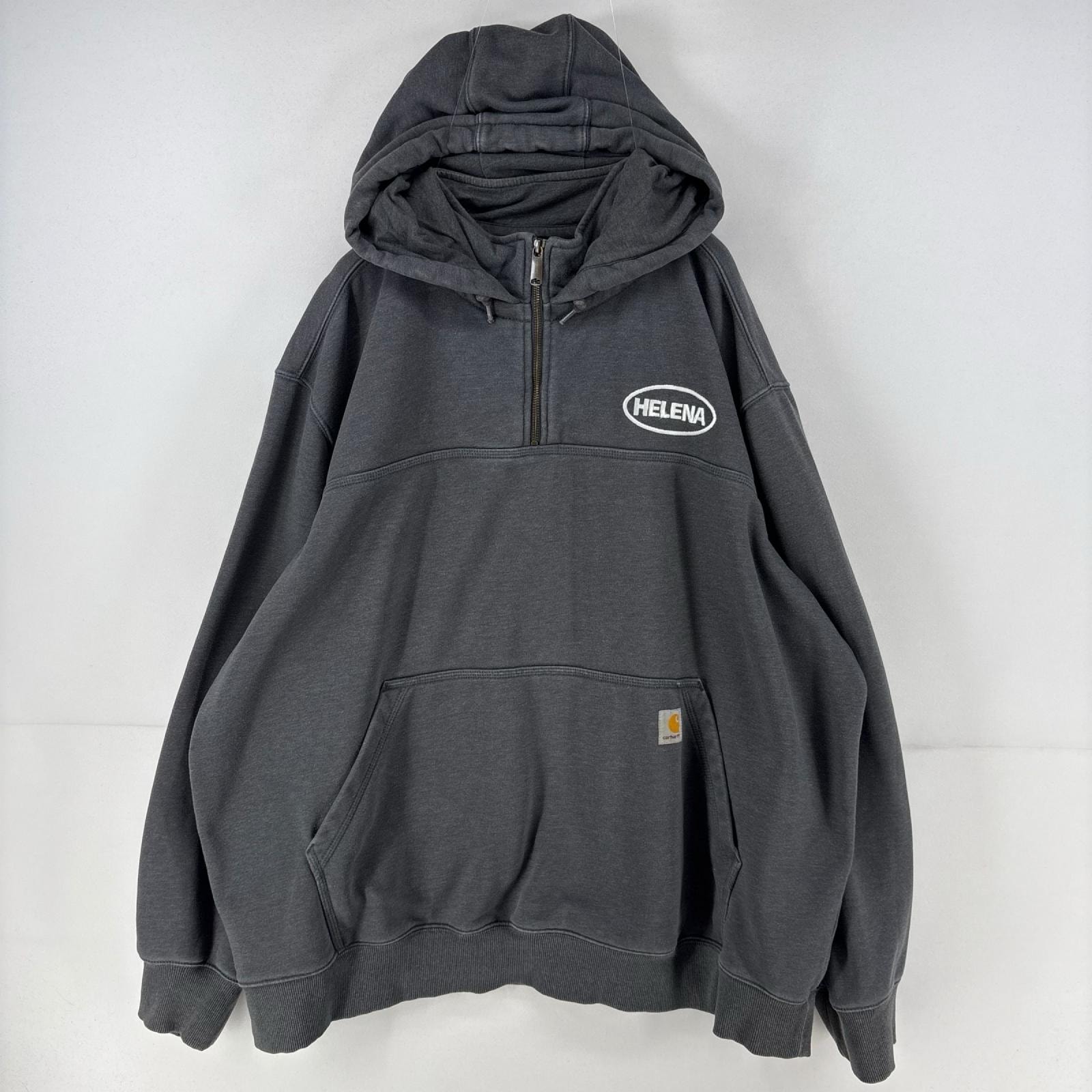 古着 カーハート Carhartt スウェット 刺繍 ハーフジップ スウェット プルオーバー 大きいサイズ 3XL グレー メンズ