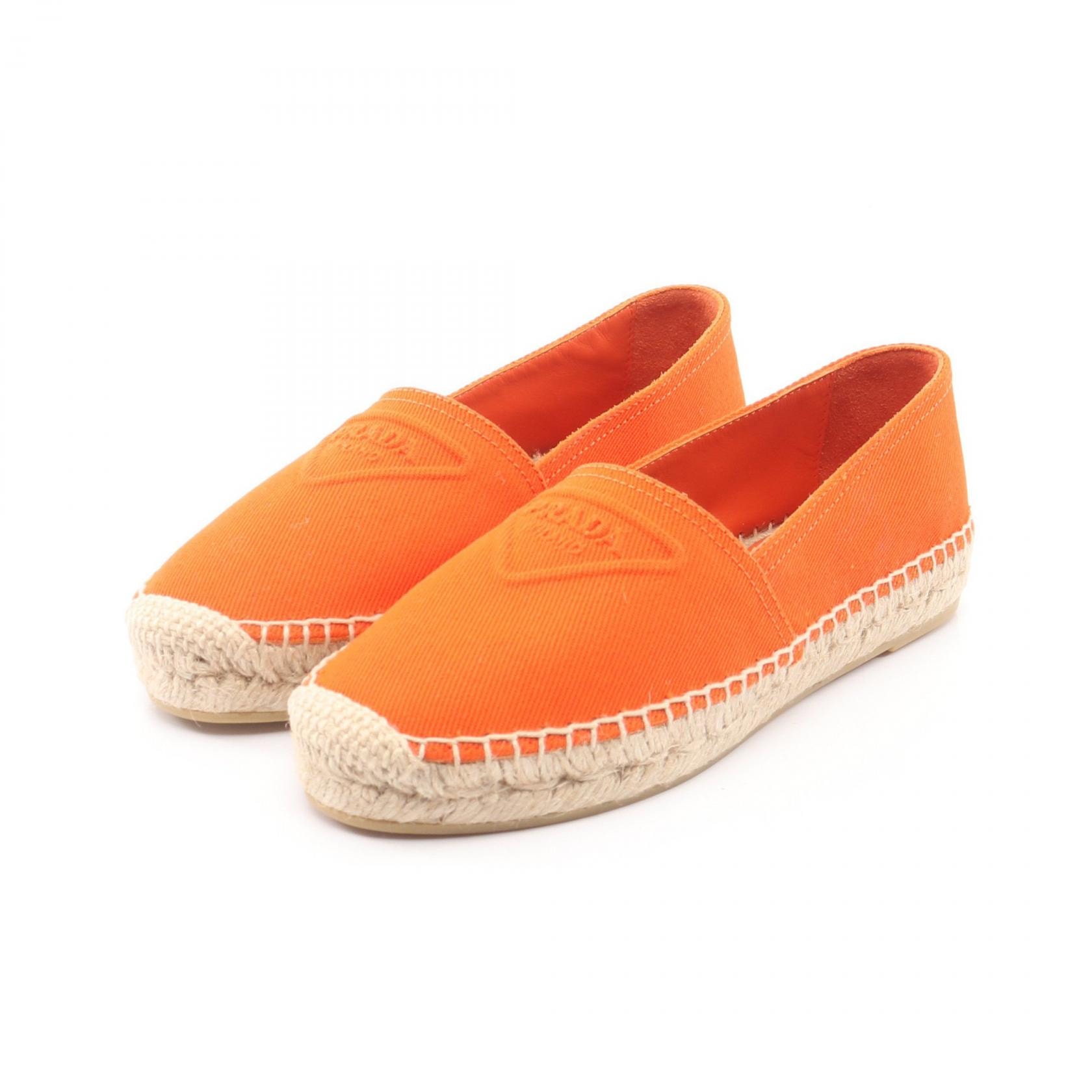 プラダ PRADA トライアングルロゴ エスパドリーユ スリッポン 靴 キャンバス レディース オレンジ系 1S839M 【中古】