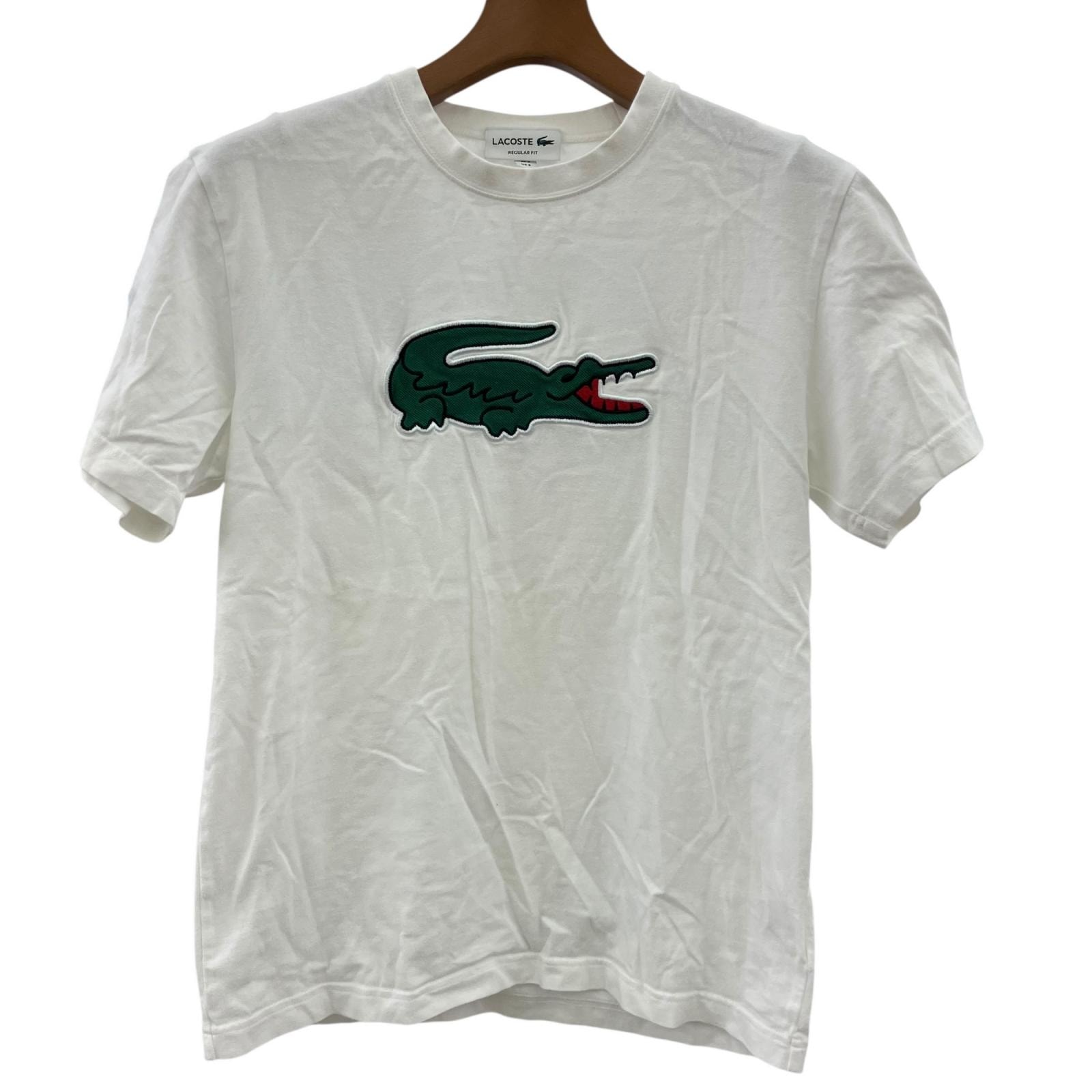 186000 現状品 LACOSTE ラコステ ビッグクロコロゴ刺繡 ホワイト Mサイズ相当 メンズ