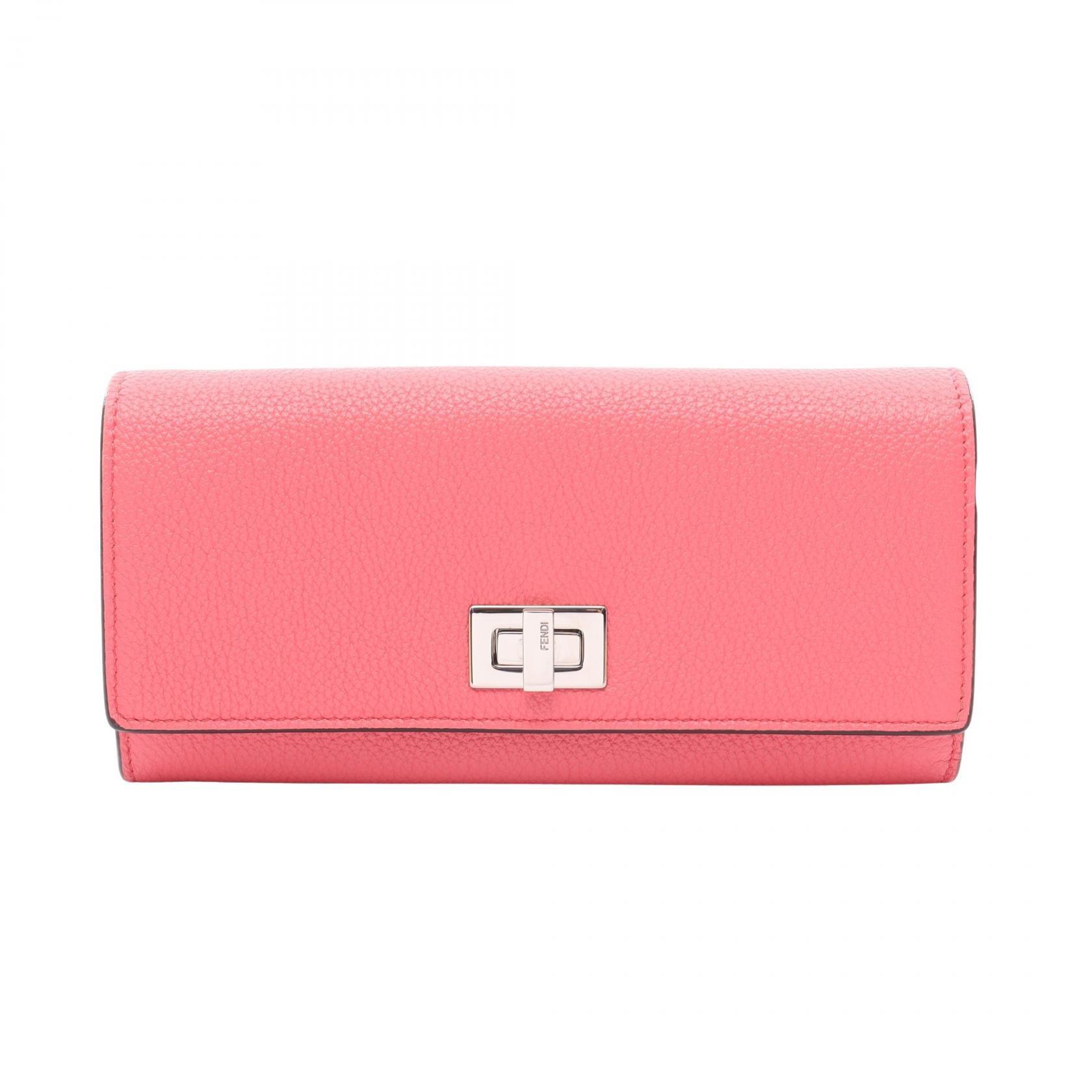 フェンディ FENDI ピーカブー セレリア 二つ折り長財布 財布 レザー レディース ピンク系 【中古】