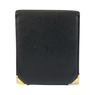 YVES SAINT LAURENT イヴ サンローラン ヴィンテージ YSL ブラック 黒 ゴールド金具 レザー 折り財布 コンパクトウォレット 506237 【中古】