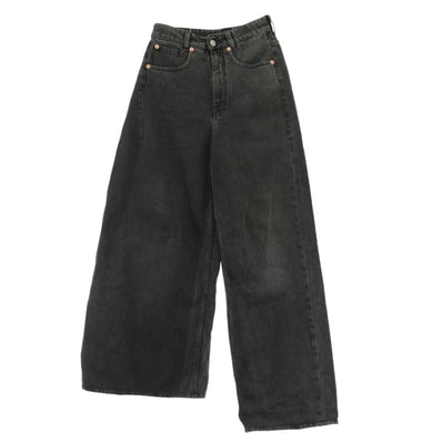MAISON MARGIELA メゾンマルジェラ デニムパンツ 24SS S62LB0163 MM6 エムエムシックス アシンメトリー ベルト ドローコード 5ポケット ワイド ジーンズ デニム パンツ ブラック系 24【中古】