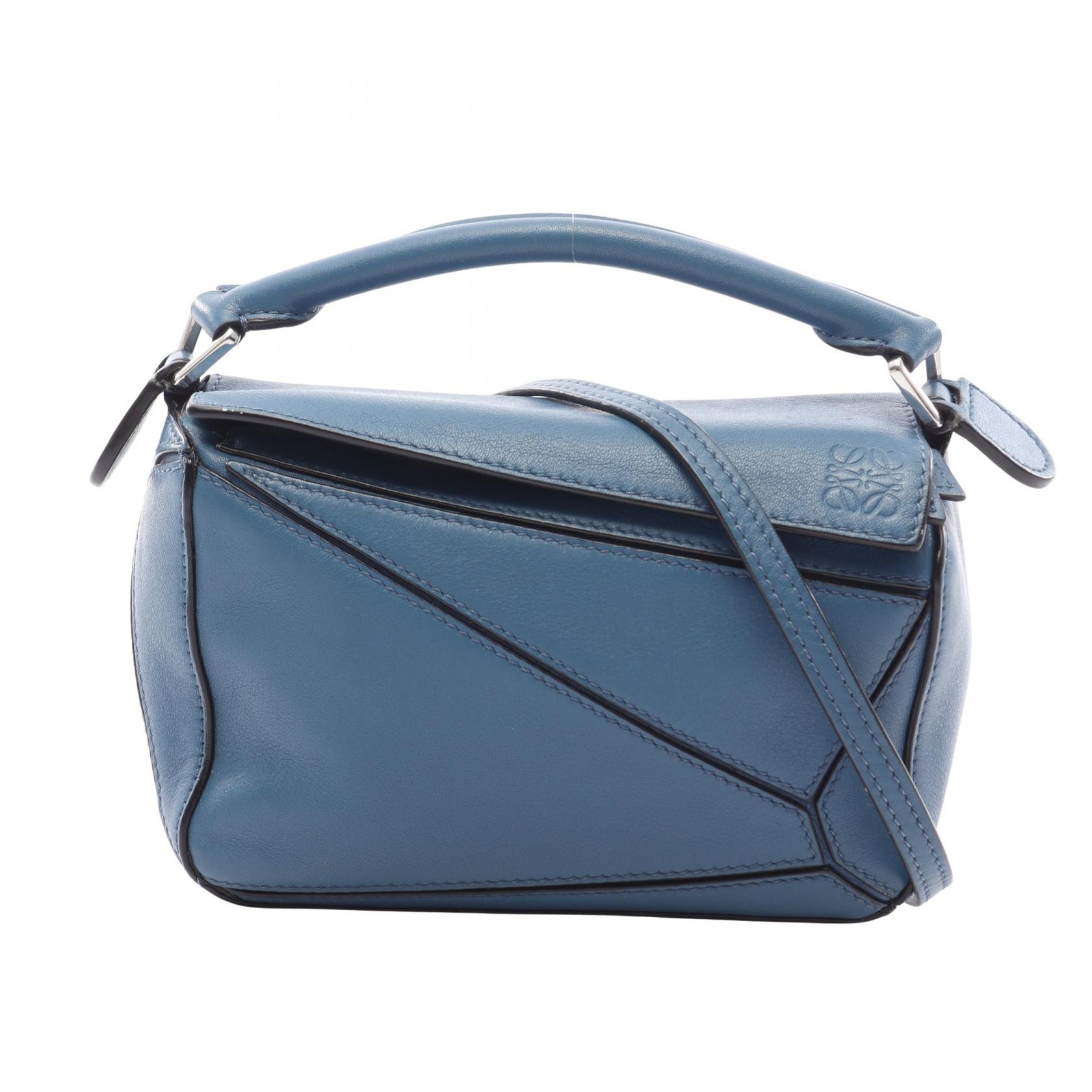 ロエベ LOEWE パズルバッグ ミニ ハンドバッグ バッグ レザー レディース ブルー系 【中古】