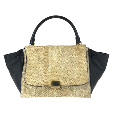 CELINE セリーヌ トラペーズ ベージュ ブラック ゴールド金具 パイソン レザー/ ハンドバッグ 601556 【中古】