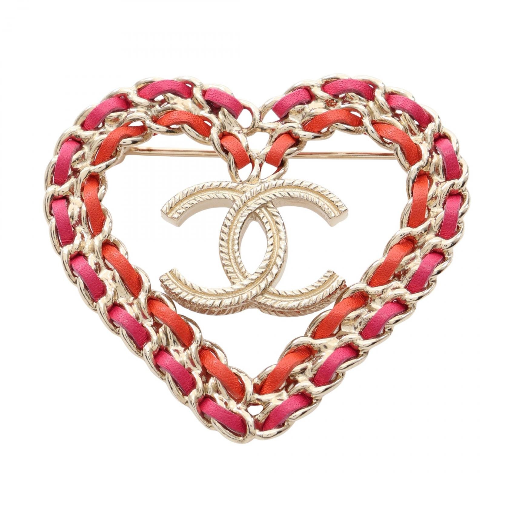 シャネル CHANEL ココマーク ハート ブローチ アクセサリー GP(ゴールドメッキ) レザー レディース ゴールド系 / ピンク系 / レッド系 【中古】
