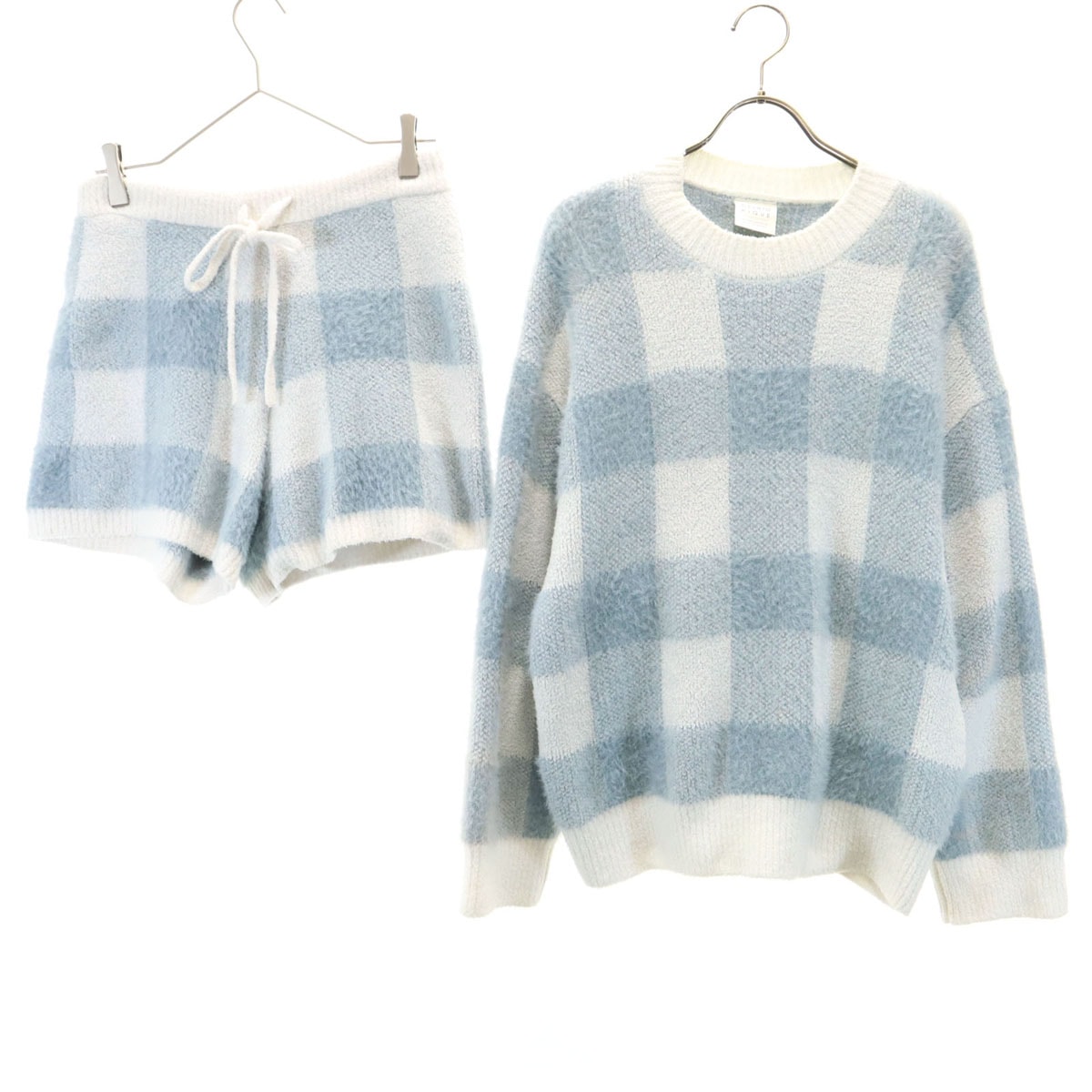 gelato pique ジェラートピケ ギンガムチェック 長袖 ルームウェア 上下セットアップ F ミントブルー