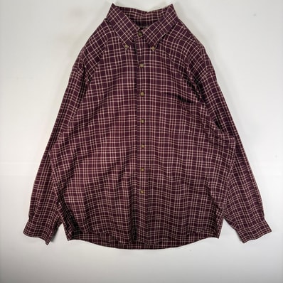 古着 ブルックスブラザーズ Brooks Brothers 長袖シャツ ボタンダウン 胸ポケット L ワインレッド系 チェック メンズ