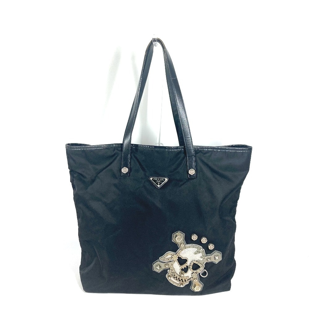 プラダ PRADA ドクロ ロゴ 肩掛lけ ショルダーバッグ トートバッグ ナイロン/レザー ブラック