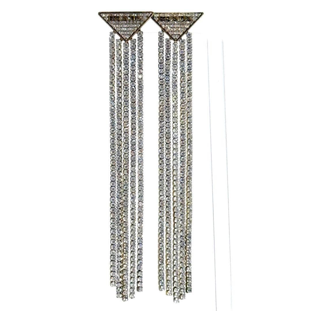 【定価20万】プラダ レディース クリスタル ロゴ ジュエル ジルコニア ピアス