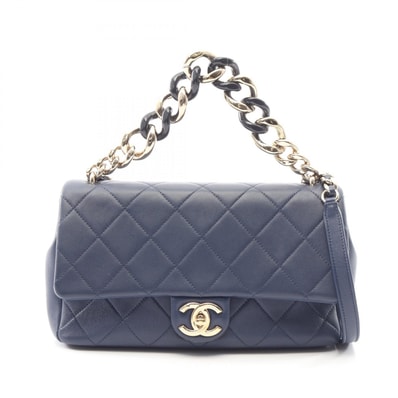 シャネル CHANEL マトラッセ コンビ金具 2WAY ショルダーバッグ バッグ ラムスキン(羊革) レディース ネイビー系 【中古】