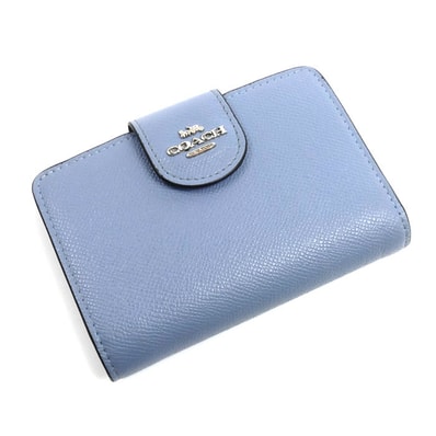 COACH コーチ ミディアム コーナージップ ウォレット 二つ折り財布 水色 C6390 レディース【中古】