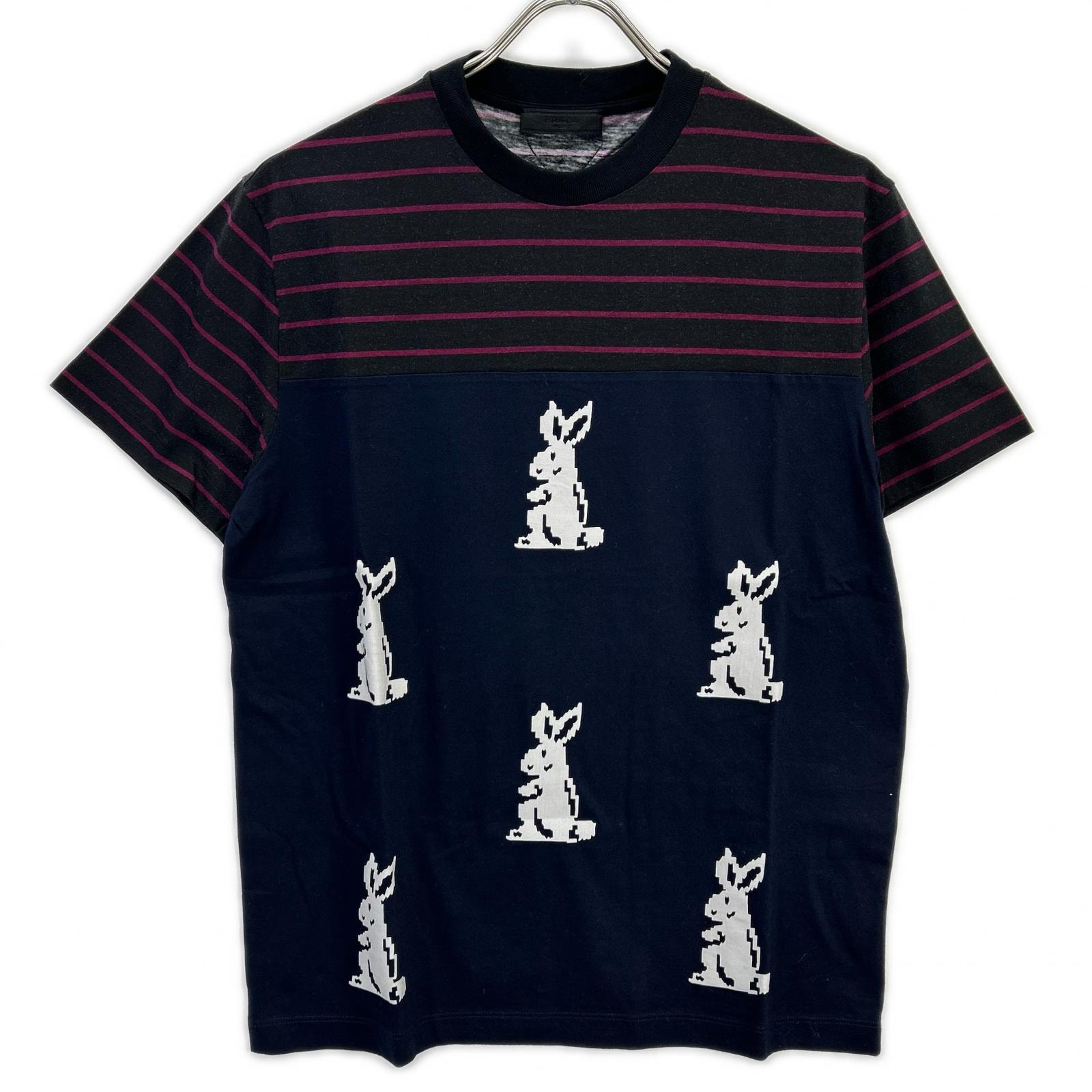 プラダ UJN330 バニーデジタルプリント トライアングルロゴ クルーネックTシャツ M