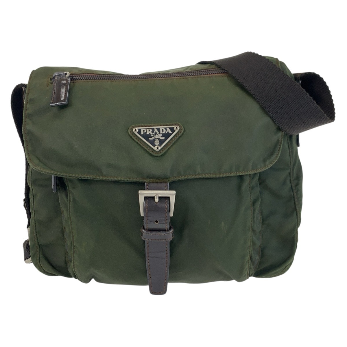 PRADA プラダ テスート 三角ロゴプレート カーキ シルバー金具 ナイロン ショルダーバッグ ポシェット 603516 【中古】