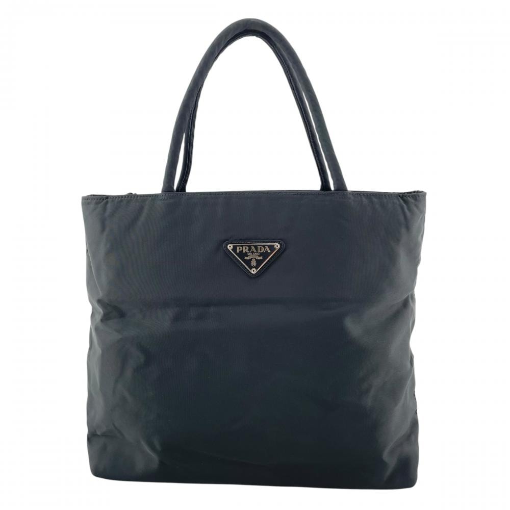PRADA プラダ トートバッグ テスート 三角ロゴプレート 肩掛け ナイロン ブラック 黒 シルバー金具 レディース 美品【中古品】