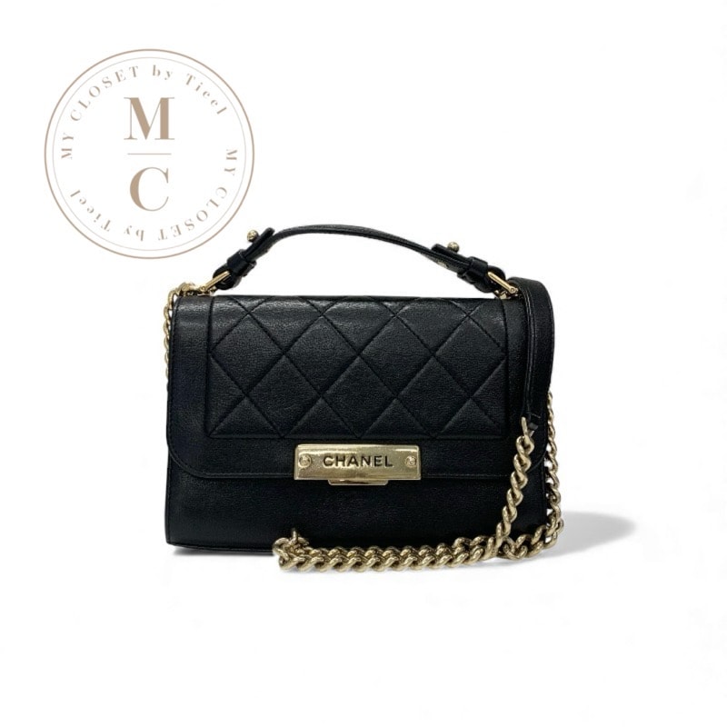 シャネル CHANEL バッグ ショルダーバッグ ブラック ゴールド クリックラベル ロゴ シングルフラップ チェーン 2way