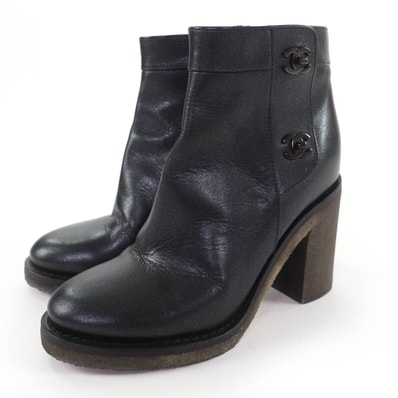 美品 シャネル ショートブーツ ブラック レディース 36 G31285