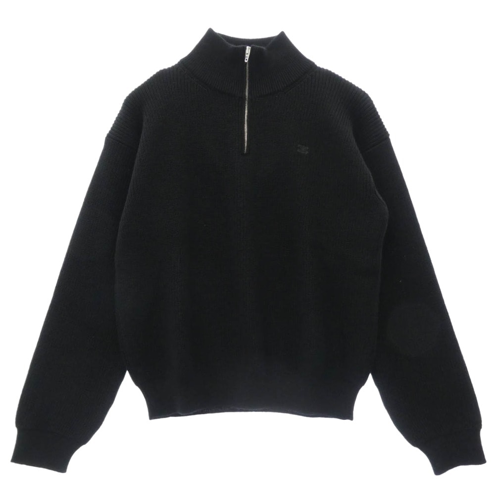 CELINE セリーヌ ニット RY02Q0ZP2.38NO TRUCKER SWEATER IN RIBBED WOOL トラッカーセーター ハーフジップ ニット ブラック系 XL【極上美品】【中古】