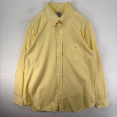 古着 ブルックスブラザーズ Brooks Brothers USA製 長袖シャツ 胸ポケット ボタンダウン 1818 ロングスリーブ イエロー系 無地 メンズ