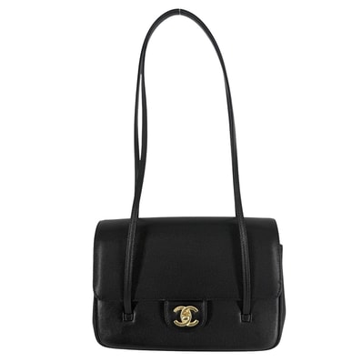 CHANEL シャネル ショルダーバッグ スモールフラップバッグ ココマーク キャビアスキン レザー ブラック 黒 ゴールド金具 レディース【中古品】