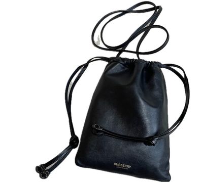 美品 BURBERRY 巾着 オールレザー ショルダーバッグ ポシェット ロゴ