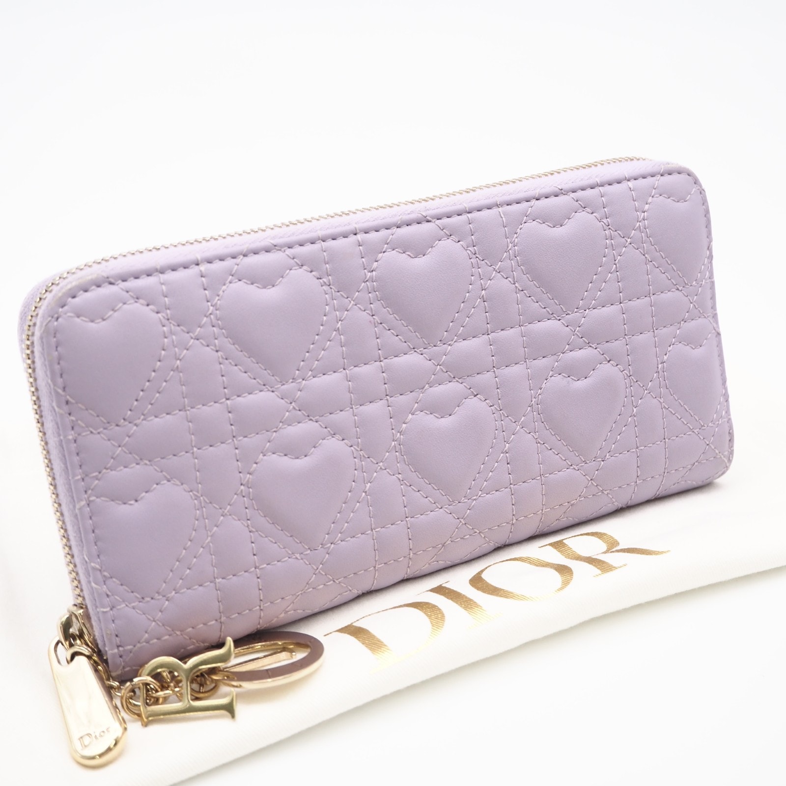 Christian Dior クリスチャンディオール ハート カナージュ ラムスキン Dioramour Lady Dior Voyageur ウォレット S0007ONHG 長財布 パープル ラムスキン レディース