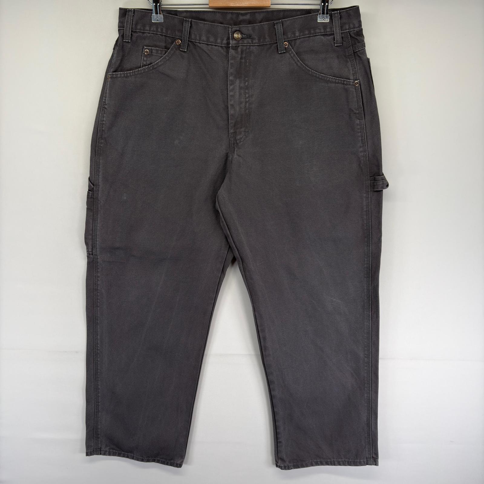 古着 ディッキーズ Dickies ダック パンツ ペインター ワンポイントロゴ ジッパーフライ ワーク w38 L30  グレー系 メンズ