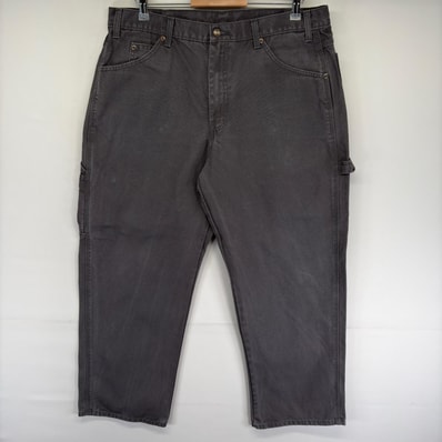 古着 ディッキーズ Dickies ダック パンツ ペインター ワンポイントロゴ ジッパーフライ ワーク w38 L30 グレー系 メンズ