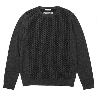 【美品】 ヴァレンチノ V総柄 ウール100% クルーネック セーター メンズ グレー ブラック S Valentino