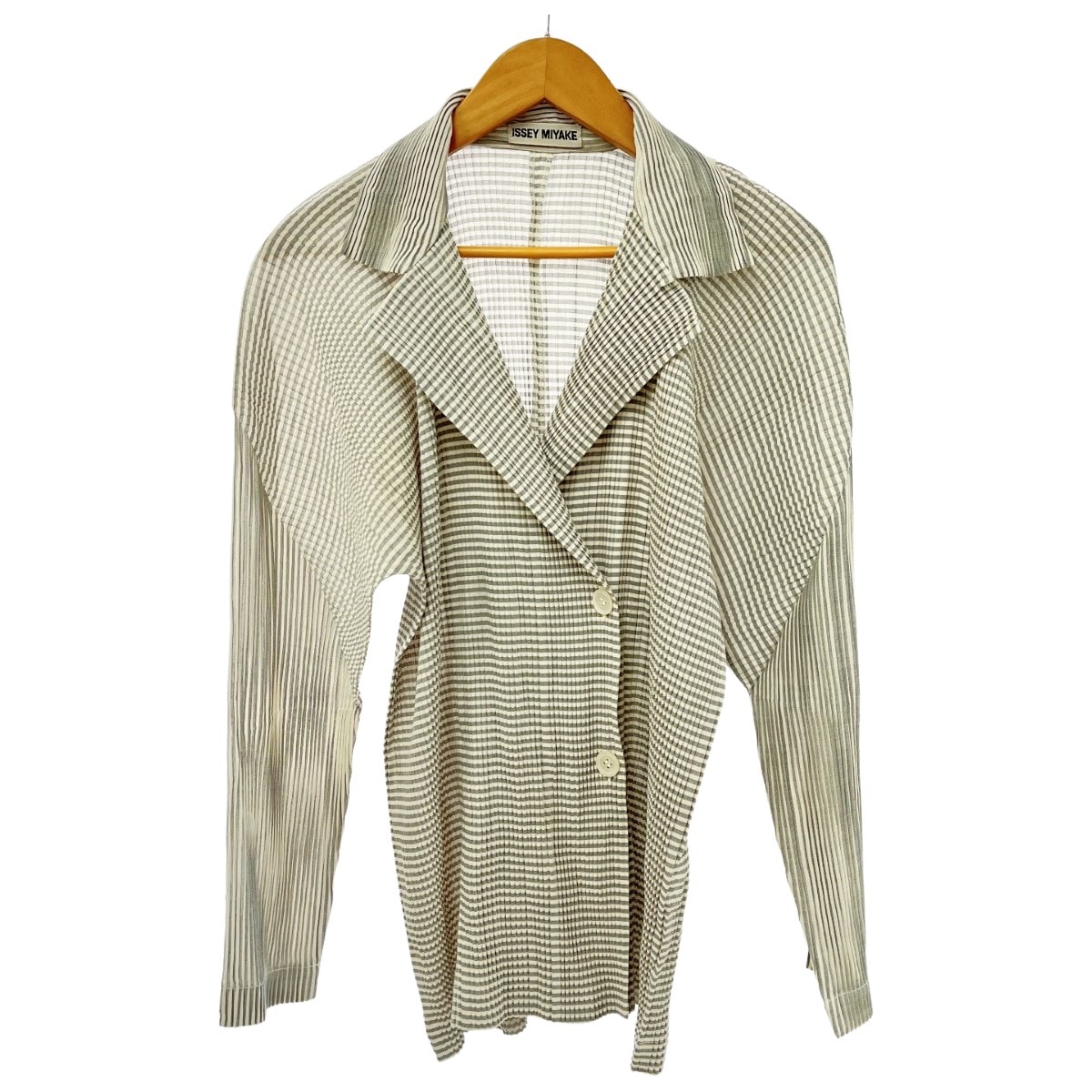 ◆◆ISSEY MIYAKE イッセイミヤケ 変形ジャケット プリーツ Mサイズ JG14500 ライトグレー