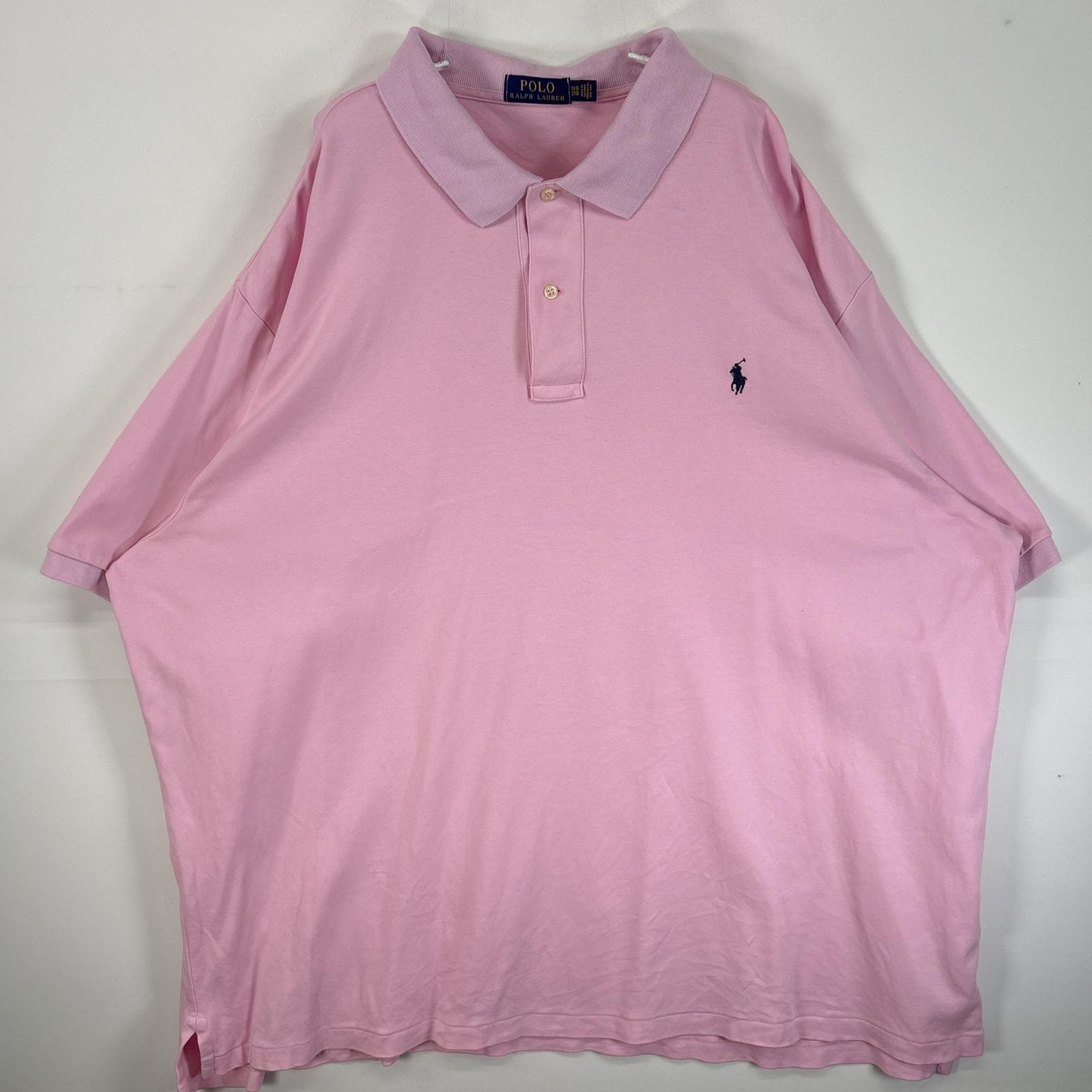 古着 ポロ・ラルフローレン POLO RALPH LAUREN 半袖 ポロシャツ ロゴ 刺繍 大きいサイズ 2ボタン 3XB  ピンク 無地 メンズ