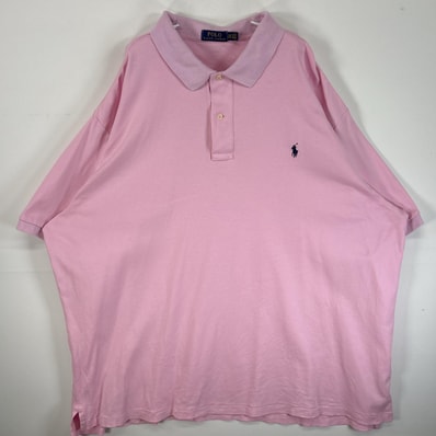 古着 ポロ・ラルフローレン POLO RALPH LAUREN 半袖 ポロシャツ ロゴ 刺繍 大きいサイズ 2ボタン 3XB ピンク 無地 メンズ