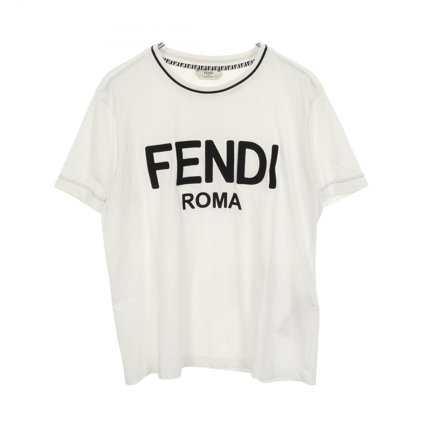 フェンディ FENDI ロゴ刺繍 クルーネック 半袖Tシャツ 衣料品 トップス コットン レディース ホワイト系 / ブラック系 FS7254 AC6B 【中古】