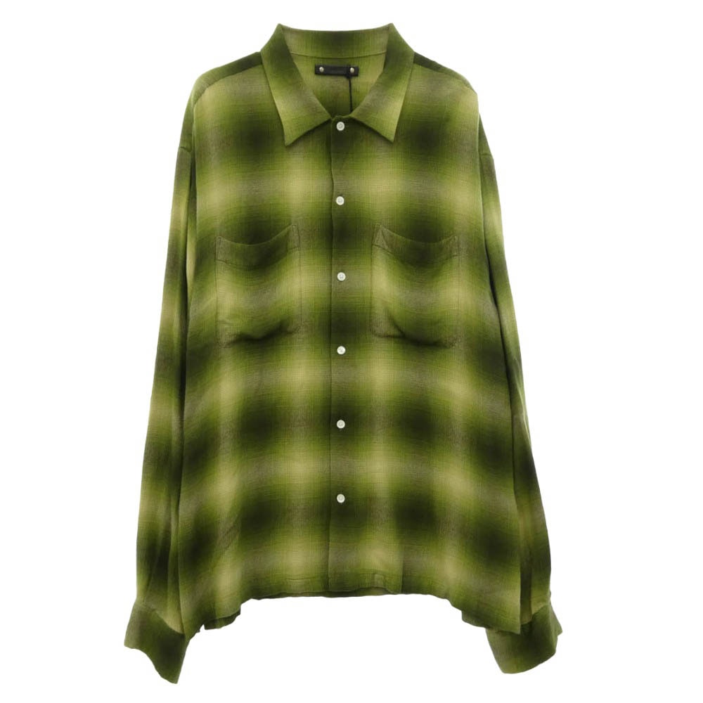 MINEDENIM マインデニム 26SS 2604-5002-47-032 R.Flannel Ombre Open Collar SH ウォッシュド加工 オープンカラー フランネル 長袖 シャツ グリーン系 3【極上美品】【中古】
