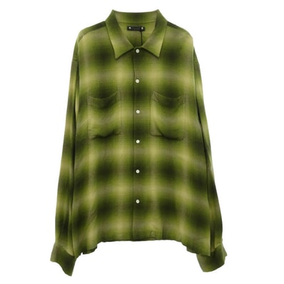 MINEDENIM マインデニム 26SS 2604-5002-47-032 R.Flannel Ombre Open Collar SH ウォッシュド加工 オープンカラー フランネル 長袖 シャツ グリーン系 3【極上美品】【中古】