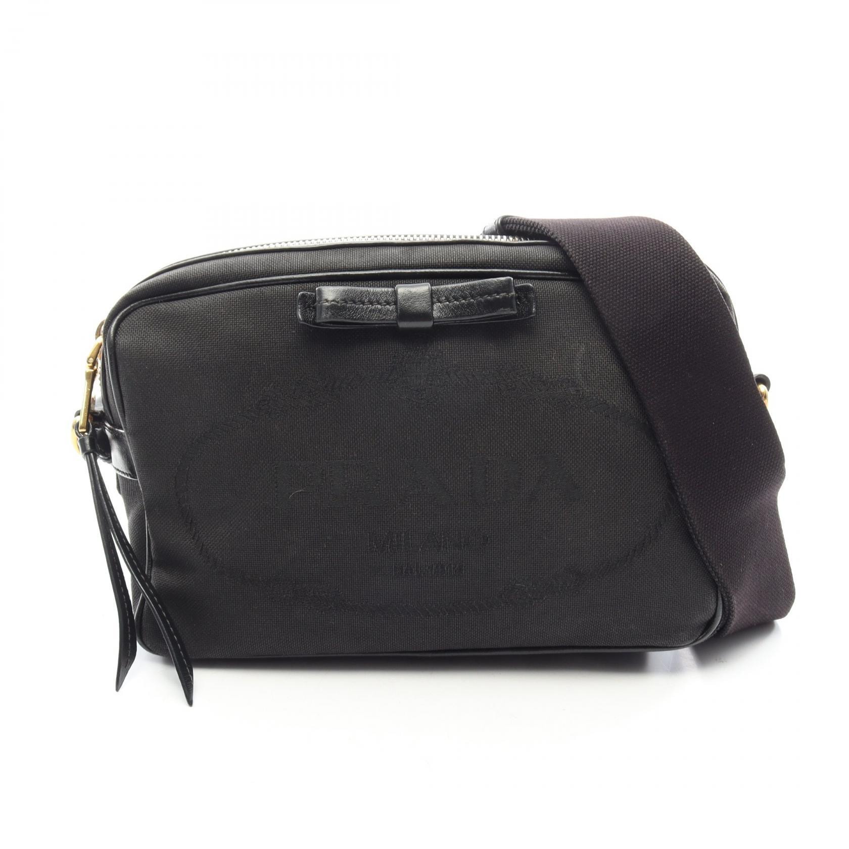 プラダ PRADA ショルダーバッグ バッグ キャンバス レザー レディース ブラック系 1BH089 【中古】
