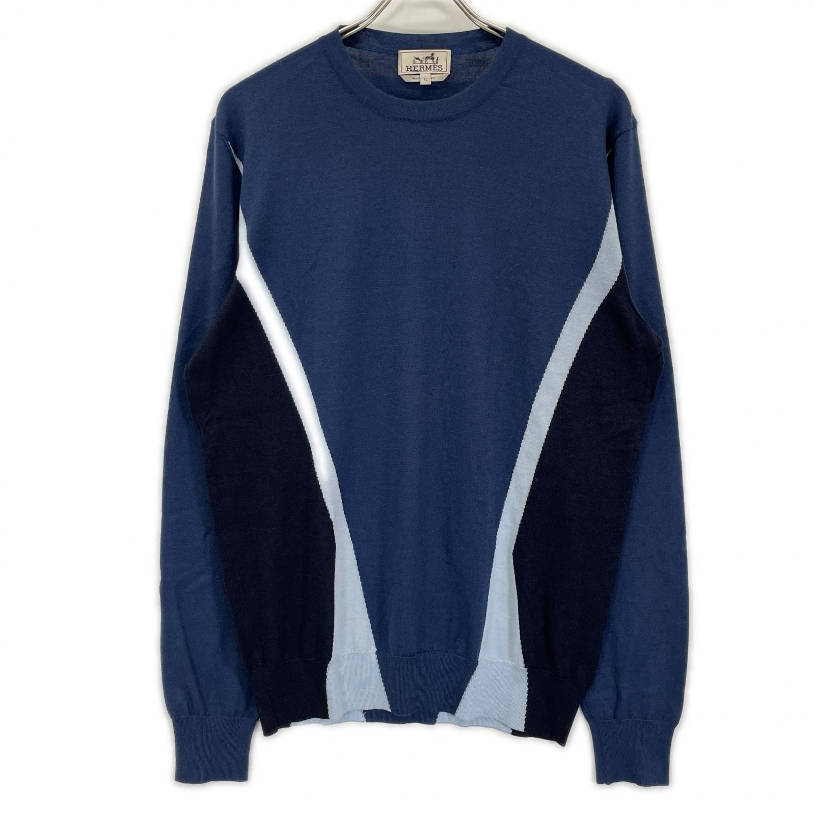 エルメス ブルー×ブラック ロングスリーブTシャツ XL