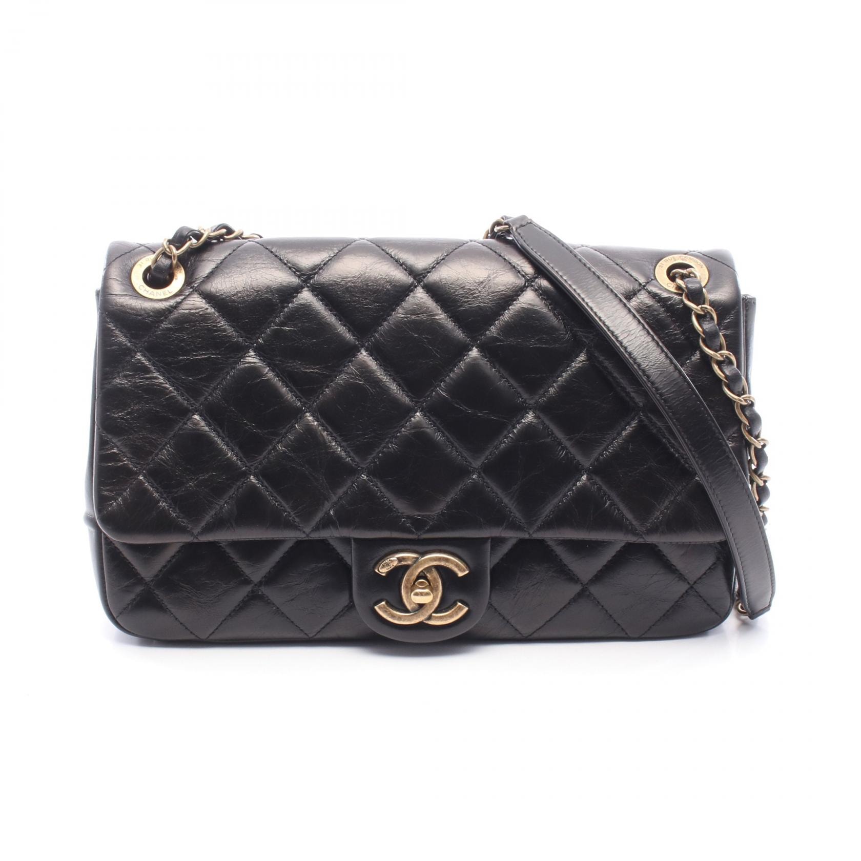 シャネル CHANEL マトラッセ シングルフラップ ショルダーバッグ バッグ レザー レディース ブラック系 【中古】
