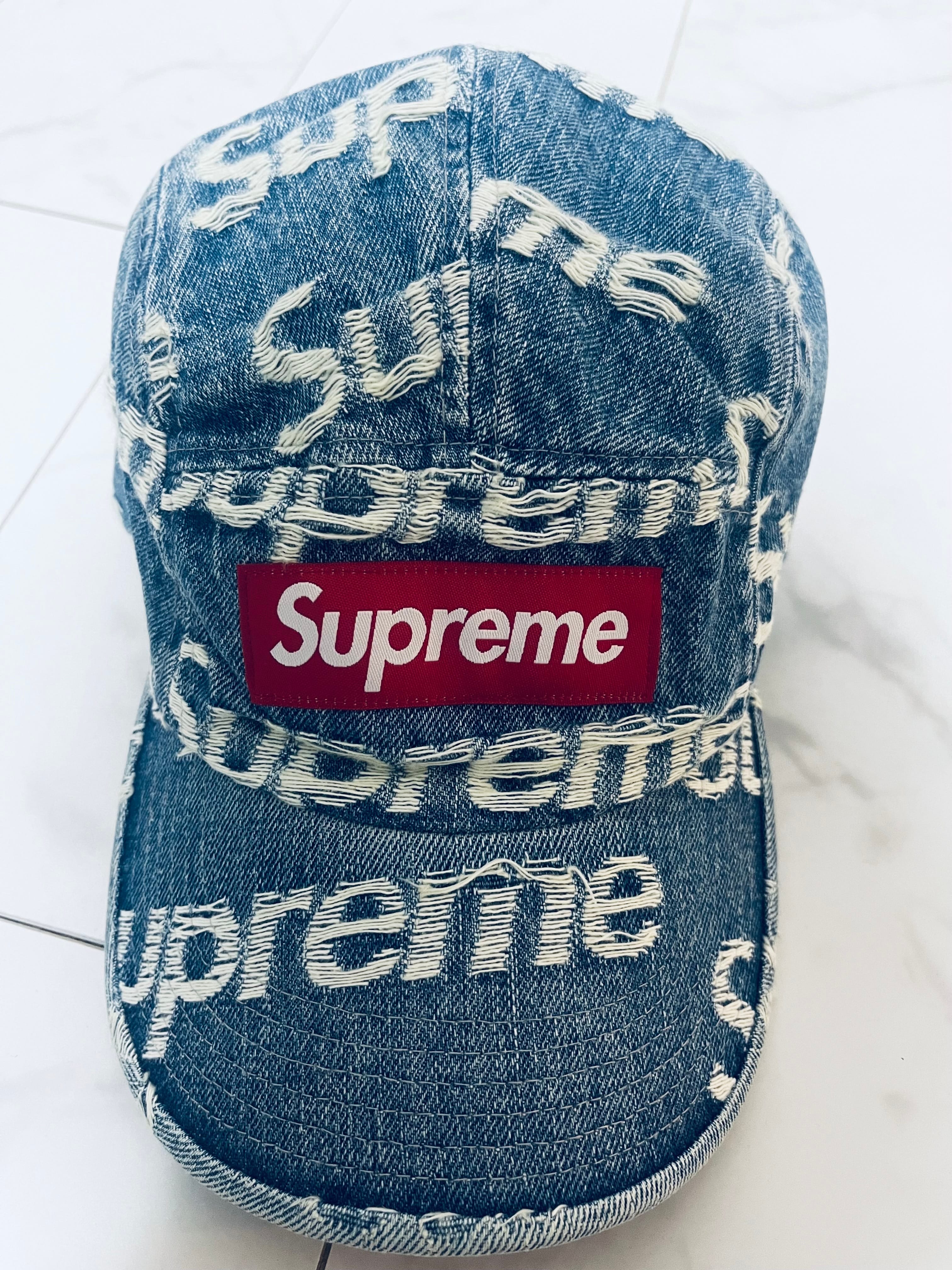 Supreme Frayed Logos Denim Camp Cap "Blue"