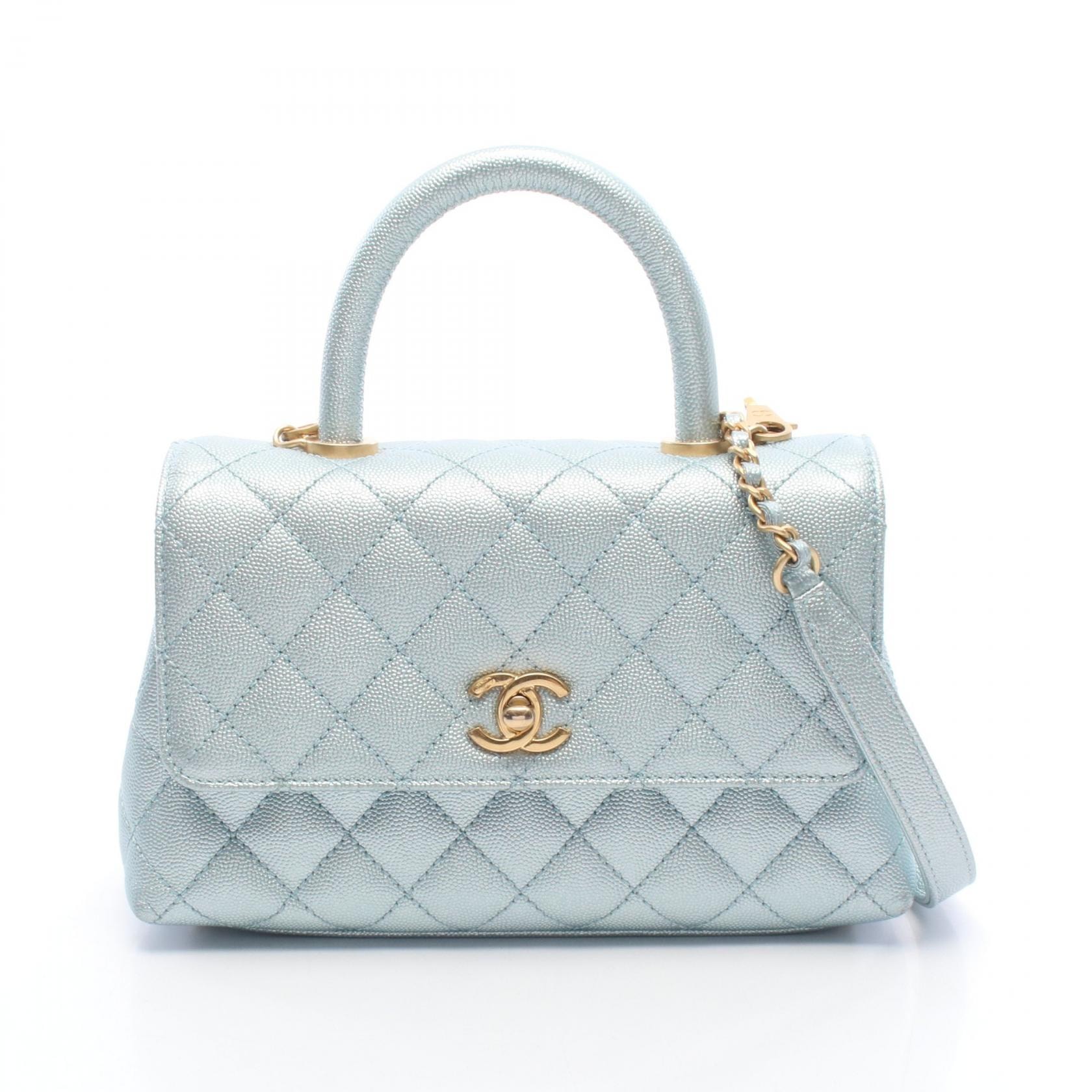 シャネル CHANEL ココハンドル フラップ マトラッセ メタリック ハンドバッグ バッグ キャビアスキン(グレインドカーフ) レディース ブルー系 A92990 【中古】