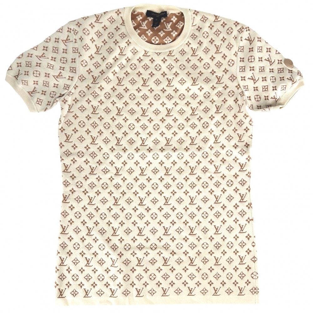 LOUIS VUITTON ルイヴィトン 半袖Tシャツ モノグラム アパレル トップス 服 XL ベージュ ブラウン 茶 シルク ナイロン ポリウレタン レディース 春 夏 美品【中古品】