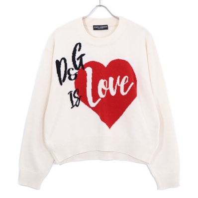 ドルチェアンドガッバーナ FX364T アイボリー カシミヤ ハート クルーネックニット 44