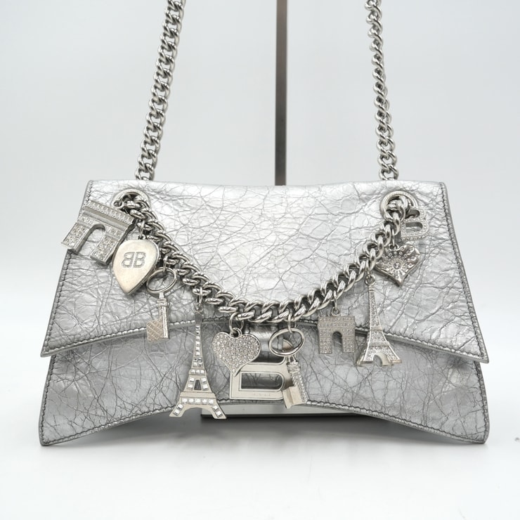 BALENCIAGA(バレンシアガ)Crush スモール チェーン スーベニアチャームバッグ ショルダーバッグ シルバー レザー レディース 2WAY 【中古】