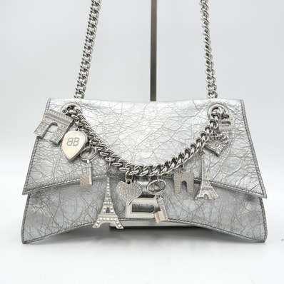 BALENCIAGA(バレンシアガ)Crush スモール チェーン スーベニアチャームバッグ ショルダーバッグ シルバー レザー レディース 2WAY 【中古】