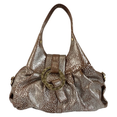 美品 BVLGARI ブルガリ チャンドラ ブラウン シルバー ゴールド金具 レザー ハンドバッグ ショルダーバッグ 601615 【中古】