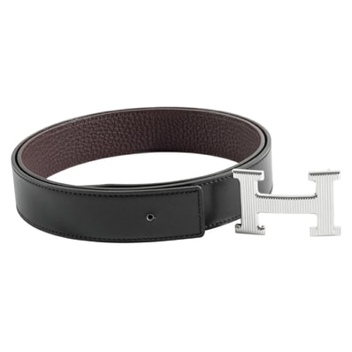 HERMES エルメス ベルトバックル 《Hストリエ》レザーベルト キット 32 リバーシブル ブラック シルバー【中古】