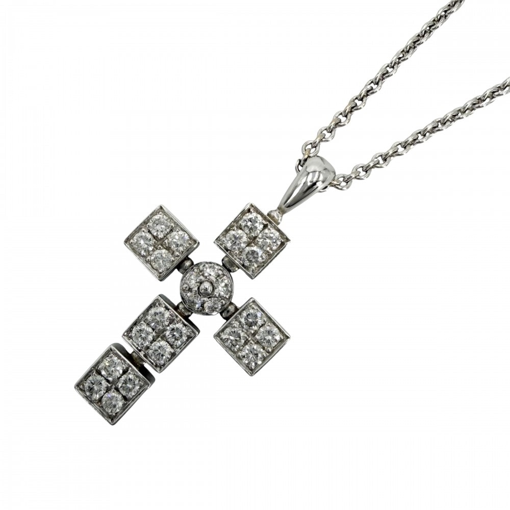 BVLGARI ブルガリ ネックレス ルチア ラテンクロス ペンダント アクセサリー アジャスター付き Au750 18金WG K18ホワイトゴールド    メンズ 約12.1g【中古品】